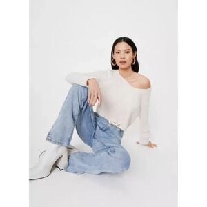 Womens Nasty Gal White Ribbed Sweater sz S M